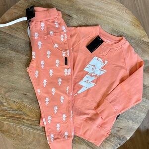 Little Bipsy Coral Lightning Bolt Joggers & Matching Long Sleeve Top